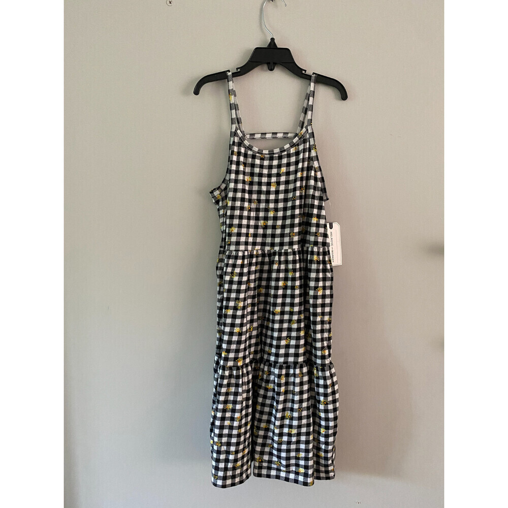 Melrose And Market Girls Tiered Strappy Dress In Daisy Gingham Grey Size L 10-12